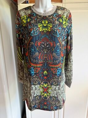New DNS Crew Neck Pullover Printed Tunic Top XL Asian Foo Dog/Chinese Lion Look
